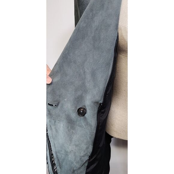 Veronica Beard Pali Fringed Suede Dickey Jacket Slate Blue Lambskin Size 8 - Picture 10 of 14